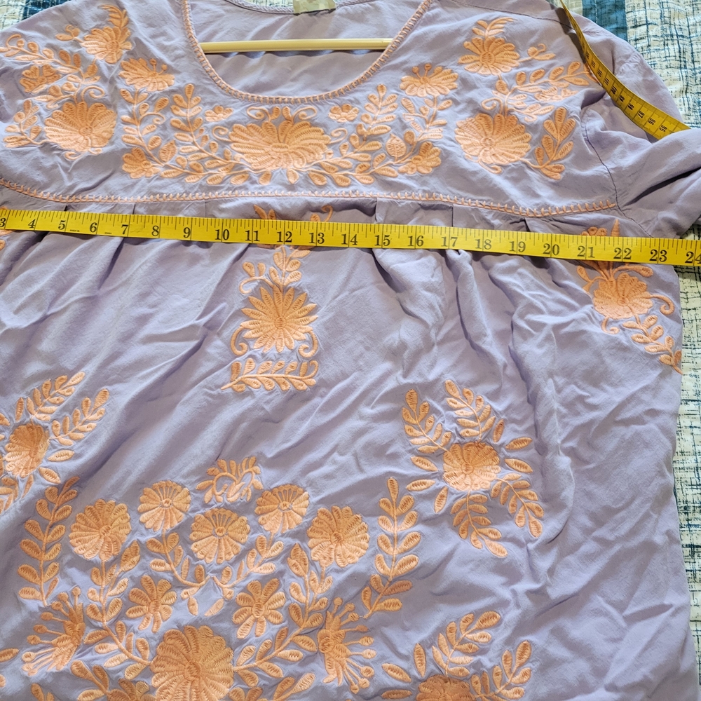 Layerz Floral Embroidered Peasant Style Top in Lavender and Tangerine Sz Xl - Picture 8 of 9